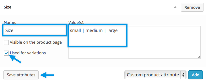 Setting Up Custom Attributes for Variations